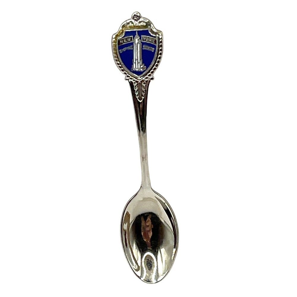 New York Empire State Souvenir Spoon Collectible Silver Plated W/ Enamel Shield